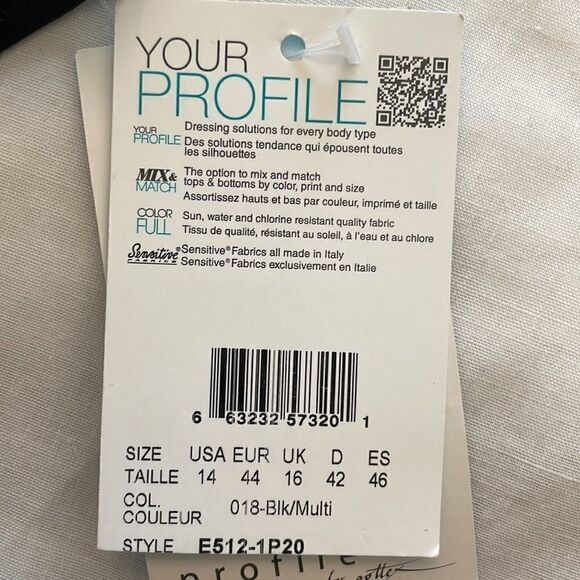 PROFILE BY GOTTEX BLACK BIKINI BOTTOM.  MULTICOLOR FOLDOVER WAIST. NEW W… - Picture 6 of 7